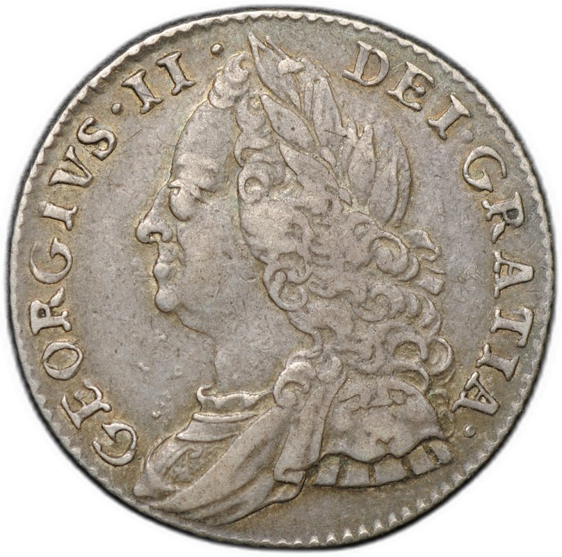 Монета 6 пенсов 1757 Великобритания