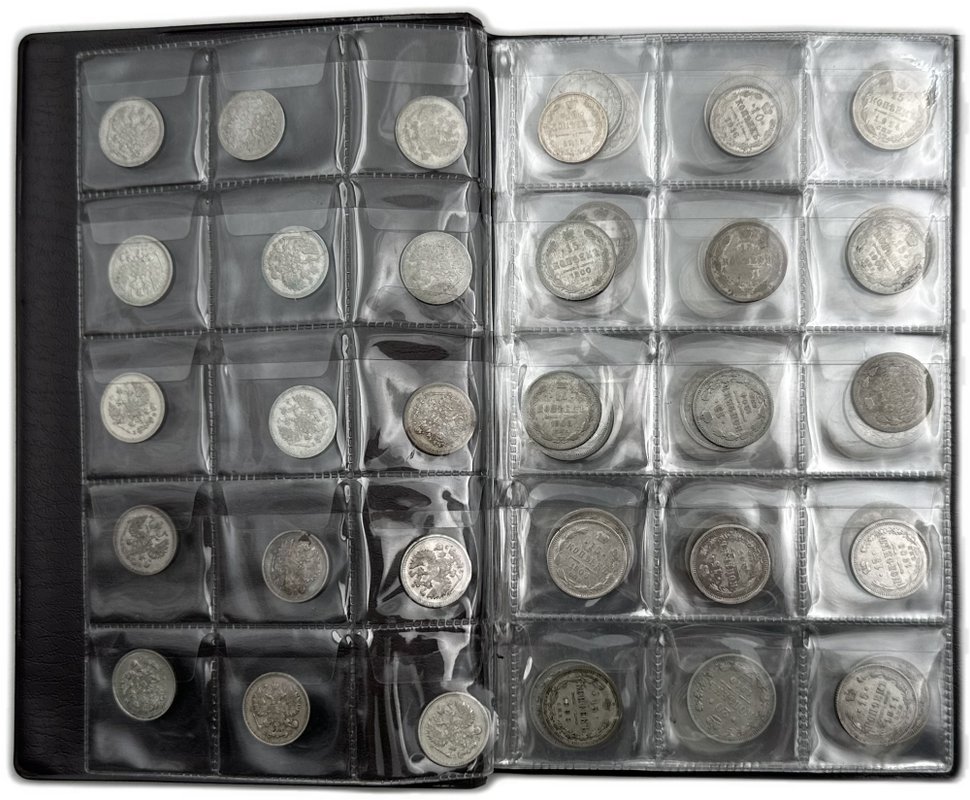 Комплект 10, 15, 20 копеек 1900-1916 и 1922-1930 погодовка 74 монеты в альбоме