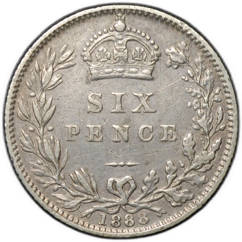 Монета 6 пенсов 1888 Великобритания