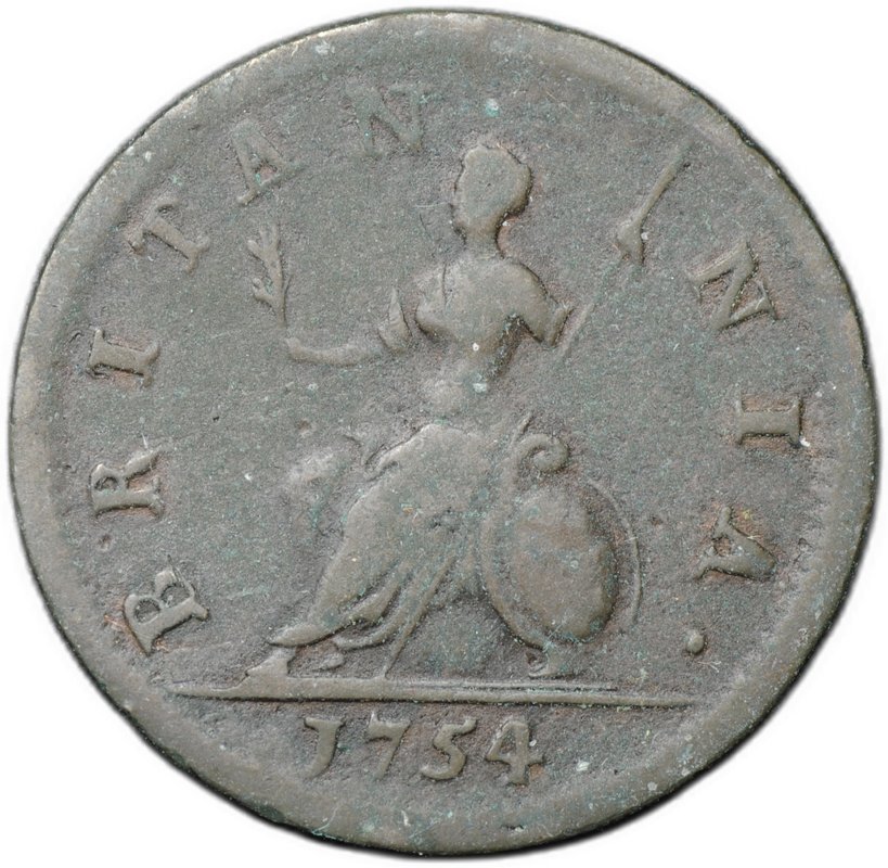 Монета 1 фартинг 1754 Великобритания