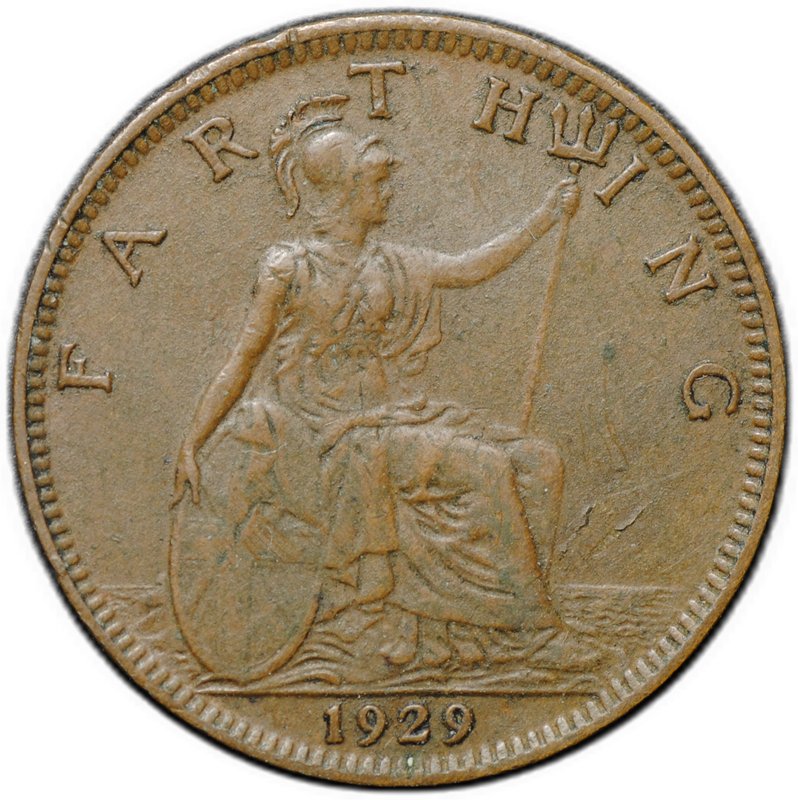 Монета 1 фартинг 1929 Великобритания