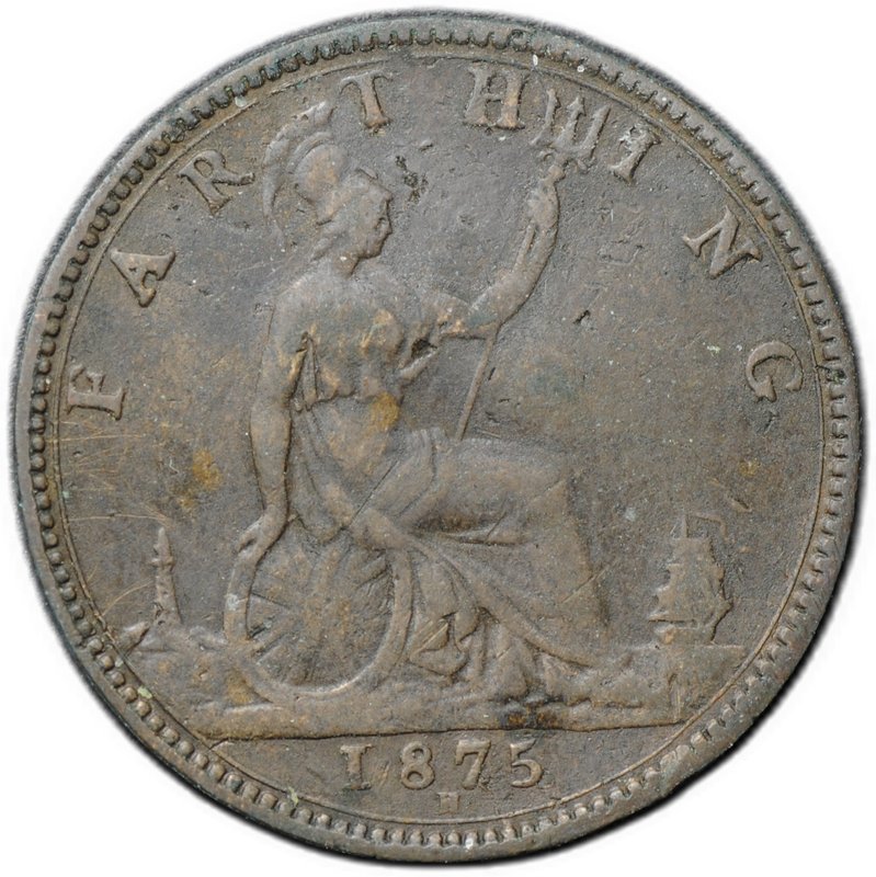 Монета 1 фартинг 1875 H Великобритания