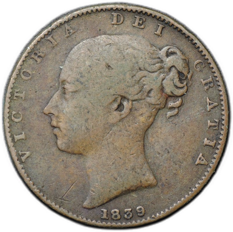 Монета 1 фартинг 1839 Великобритания