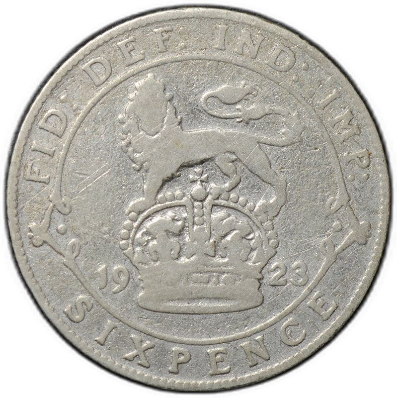 Монета 6 пенсов 1923 Великобритания