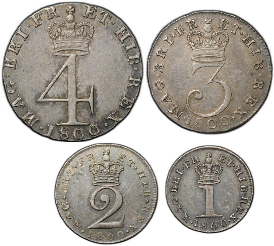 Набор 1 пенни, 2, 3, 4 пенса 1800 Maundy Великобритания 4 монеты
