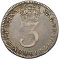 Монета 3 пенса 1691 старый тип Вильгельм III и Мария II Англия