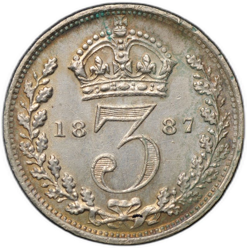 Монета 3 пенса 1887 новый тип Великобритания
