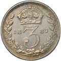 Монета 3 пенса 1887 новый тип Великобритания