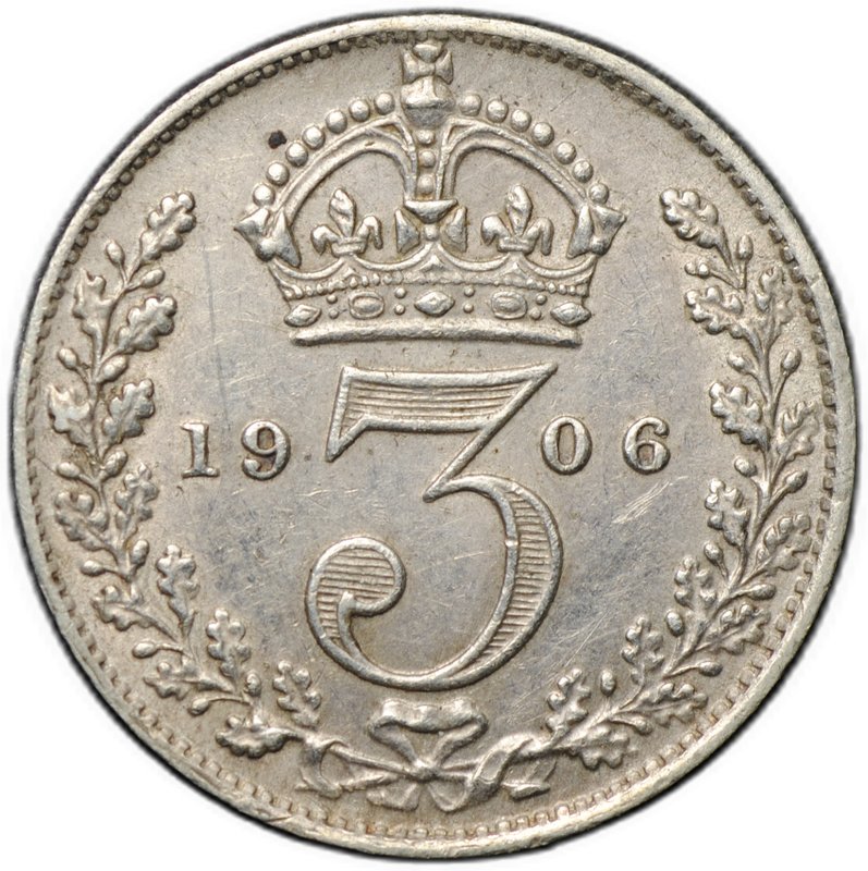 Монета 3 пенса 1906 Великобритания