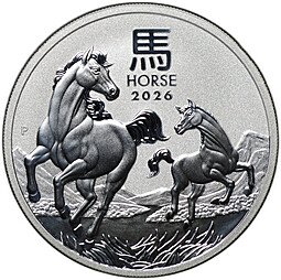 фото для Монета 1 доллар 2026 Год лошади Лунар III Австралия Аверс