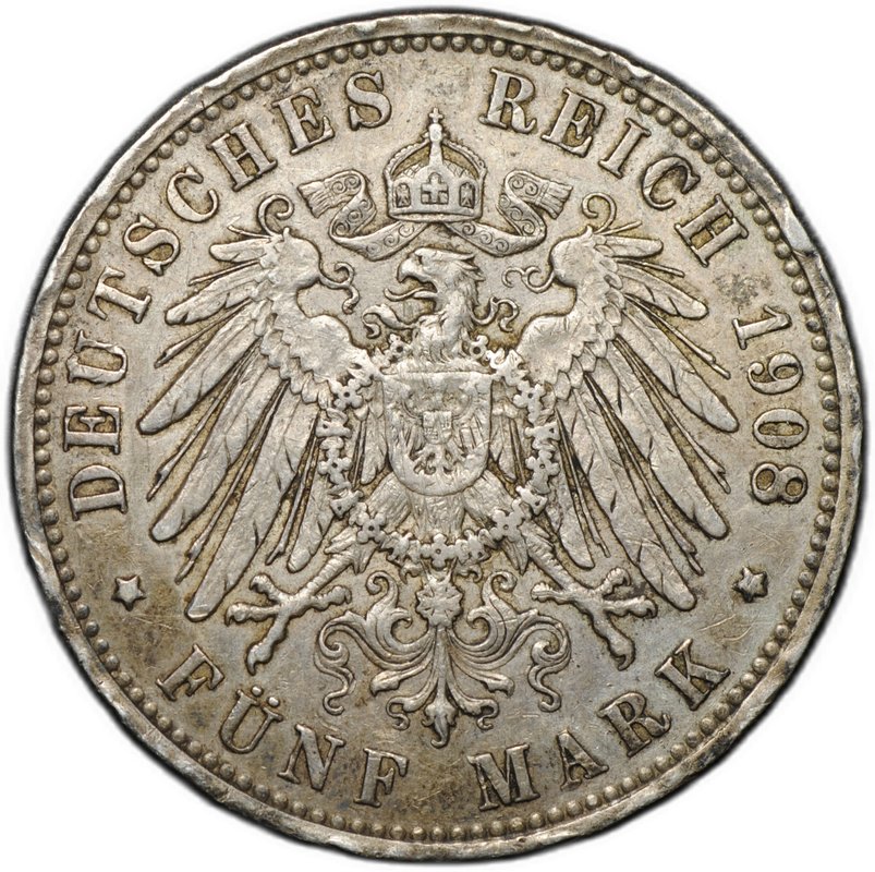 Монета 5 марок 1908 A Пруссия Германия