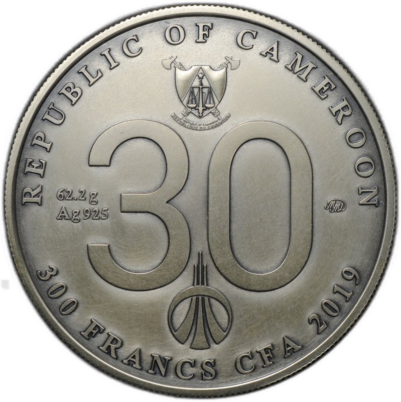 Монета 300 франков 2019 ММД Банк Уралсиб 30 лет Камерун
