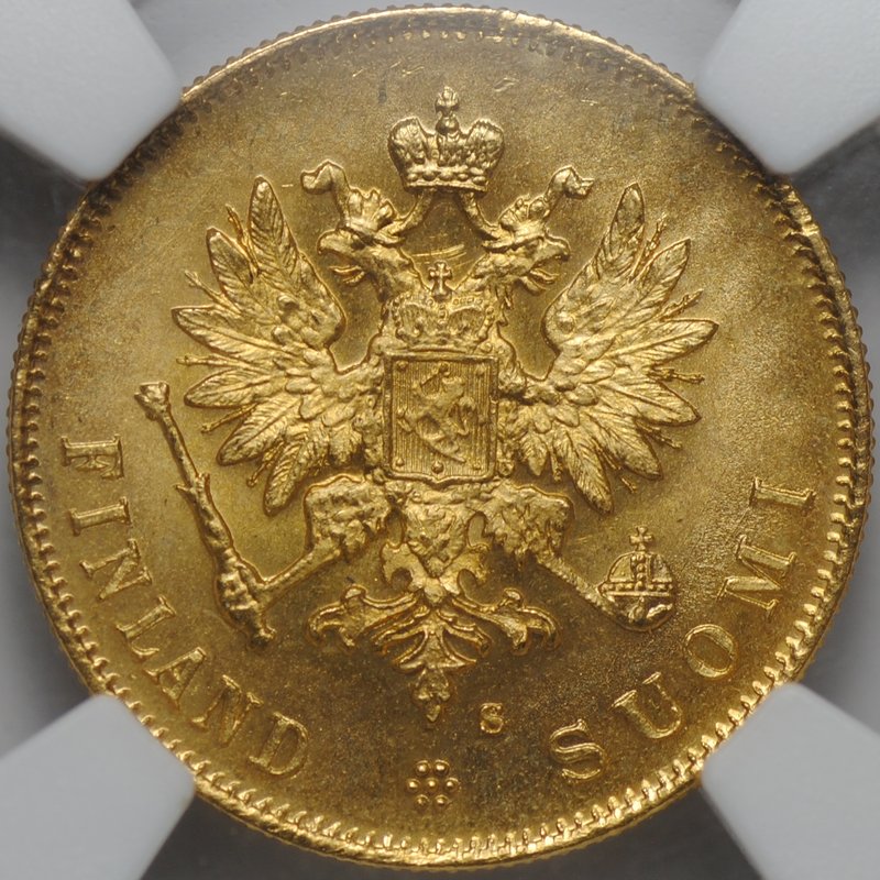 Монета 10 марок 1913 S Русская Финляндия слаб NGC MS 66+