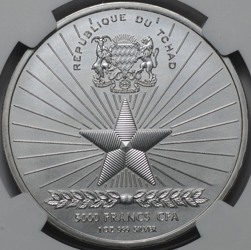 Монета 5000 франков 2023 Генералиссимус Сталин Чад слаб NGC MS 69
