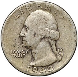 фото для Монета Квотер (1/4 доллара) 1943 США Аверс