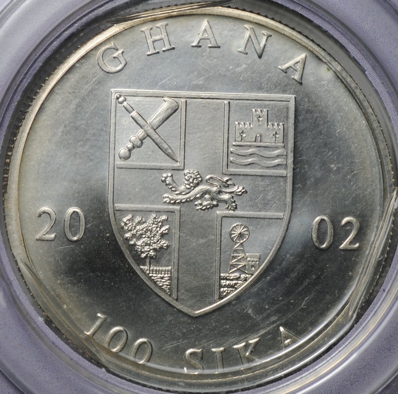 Жетон 100 сика 2002 Генерал Игнатиус Куту Ачампонг Гана серебро 1 oz