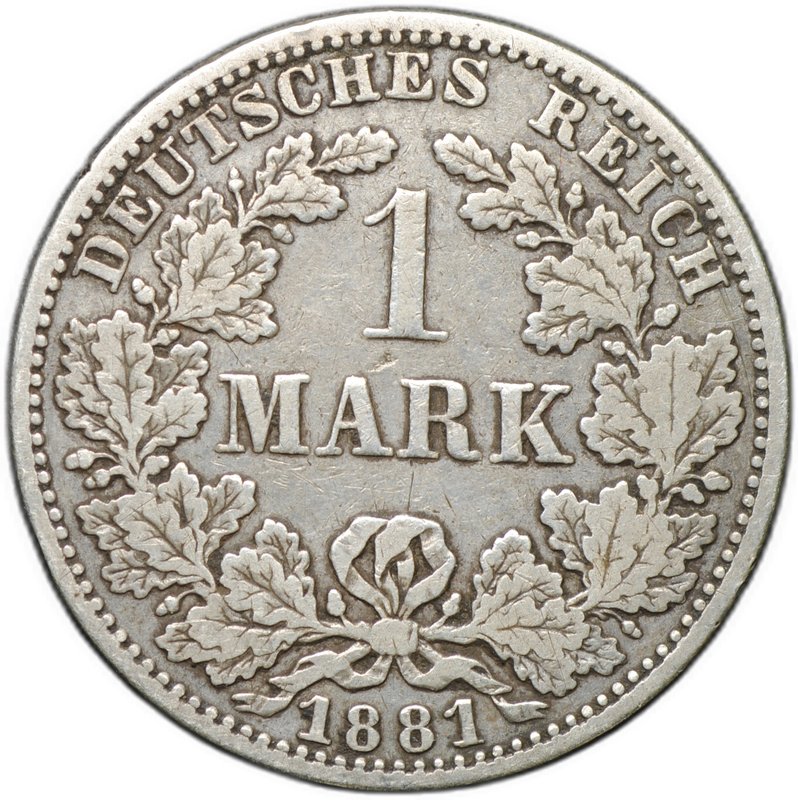 Монета 1 марка 1881 А Германия