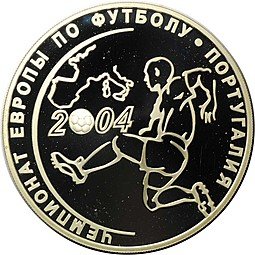 фото для Монета 3 рубля 2004 СПМД чемпионат Европы по футболу Португалия Аверс