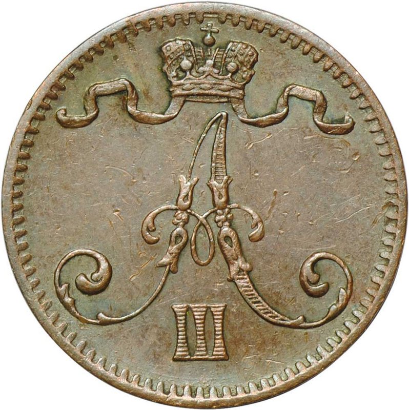 Монета 1 пенни 1893 Русская Финляндия