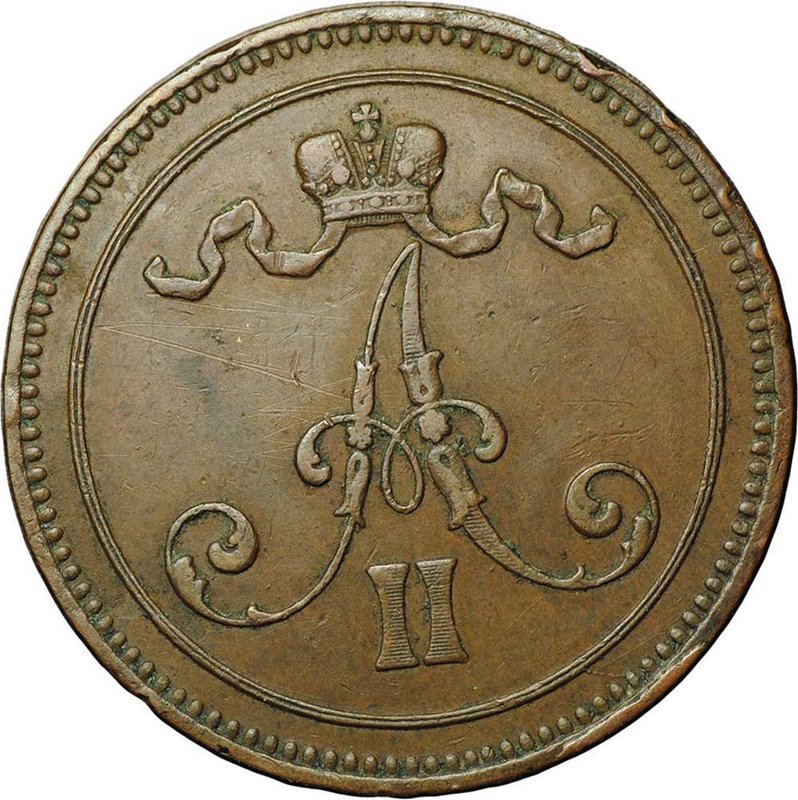 Монета 10 пенни 1866 Русская Финляндия