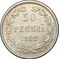 Монета 50 пенни 1908 L Русская Финляндия