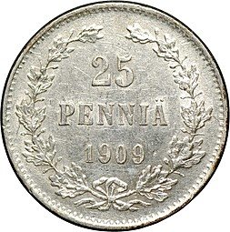 фото для Монета 25 пенни 1909 L Русская Финляндия Аверс