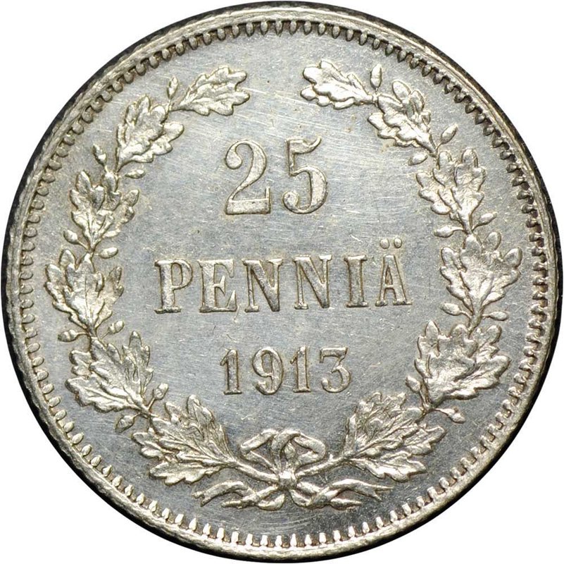 Монета 25 Пенни 1913 S Русская Финляндия