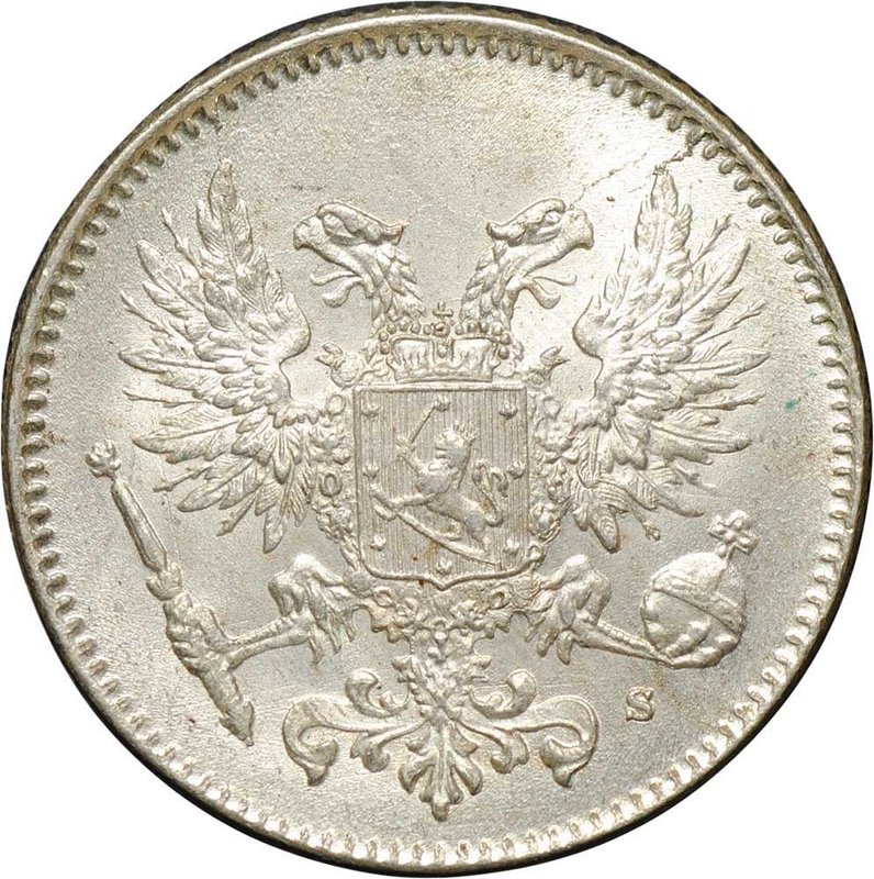 Монета 50 Пенни 1917 S Русская Финляндия орел без корон