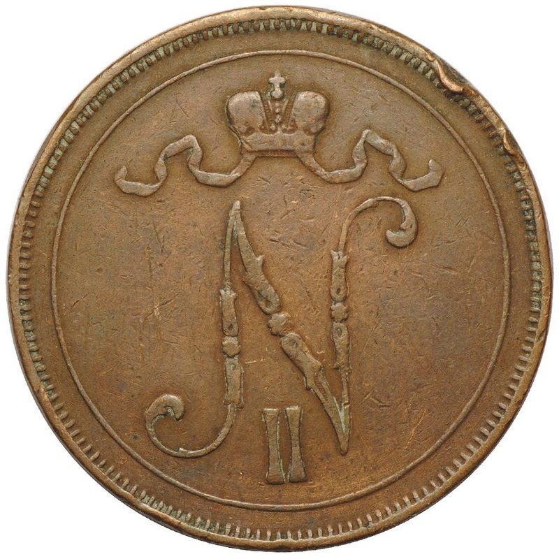 Монета 10 пенни 1907 Русская Финляндия