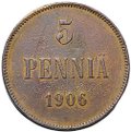 Монета 5 пенни 1906 Русская Финляндия