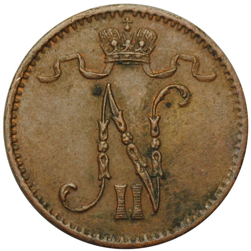 Монета 1 пенни 1912 Русская Финляндия