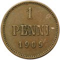 Монета 1 пенни 1909 Русская Финляндия