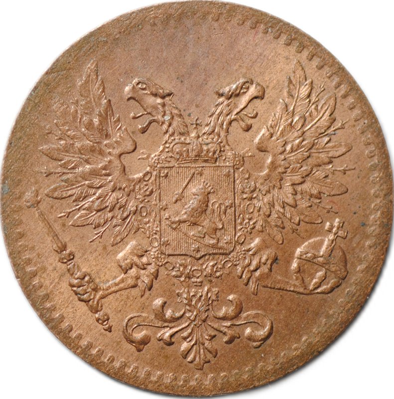 Монета 1 пенни 1917 Русская Финляндия