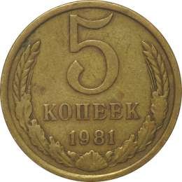 фото для Монета 5 копеек 1981 Аверс