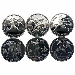 фото для Набор 1 рубль 1991 Олимпиада Барселона 1992 6 монет PROOF в оригинальной коробке Аверс