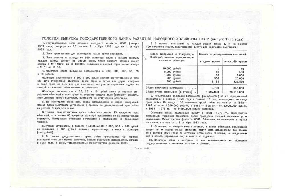 Облигация 100 рублей 1953 Государственный заем развития народного хозяйства