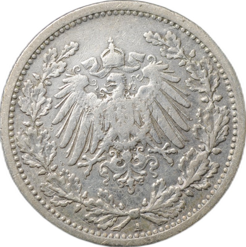 Монета 1/2 марки 1905 А Германия