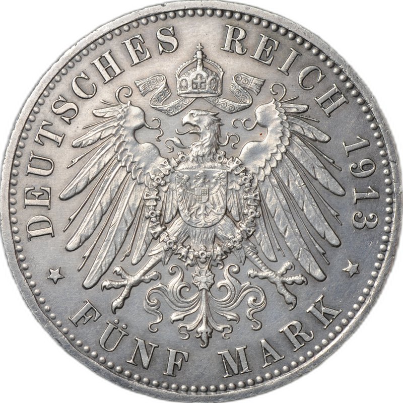 Монета 5 марок 1913 A Пруссия Германия