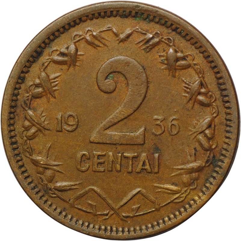 Монета 2 цента 1936 Литва