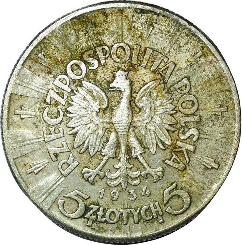 Монета 5 злотых 1934 Пилсудский Польша