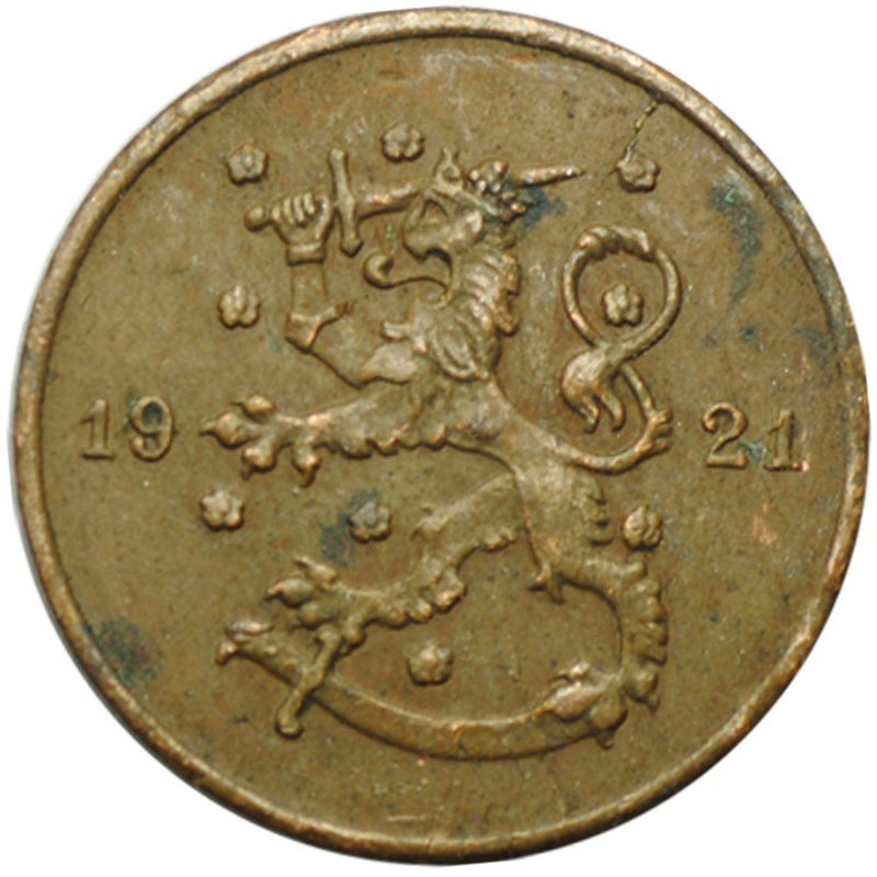 Монета 1 пенни 1921 Финляндия