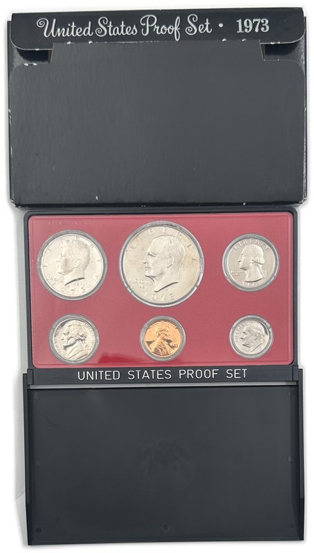 Годовой набор 1, 5, 10, 25, 50 центов 1 доллар 1973 PROOF США 6 монет