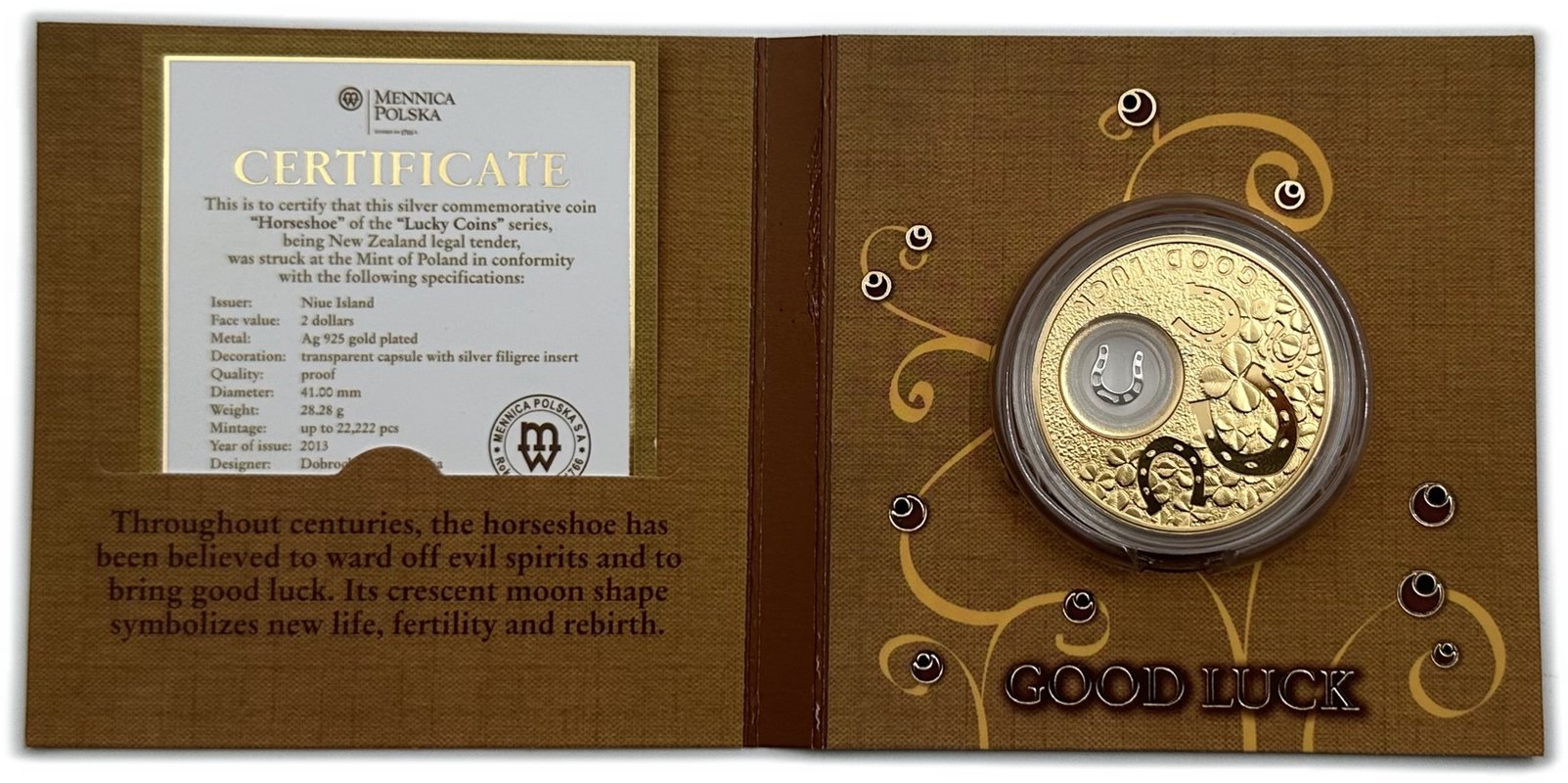 Монета 2 доллара 2013 На Удачу - Подкова Остров Ниуэ