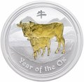 Монета 1 доллар 2009 Год Быка Лунар 2 позолота Лунный календарь Австралия 