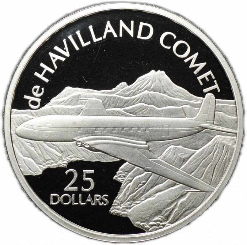 Монета 25 долларов 2003 Самолет De Havilian Comet История авиации Соломоновы Острова