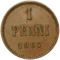 Монета 1 пенни 1907 Русская Финляндия