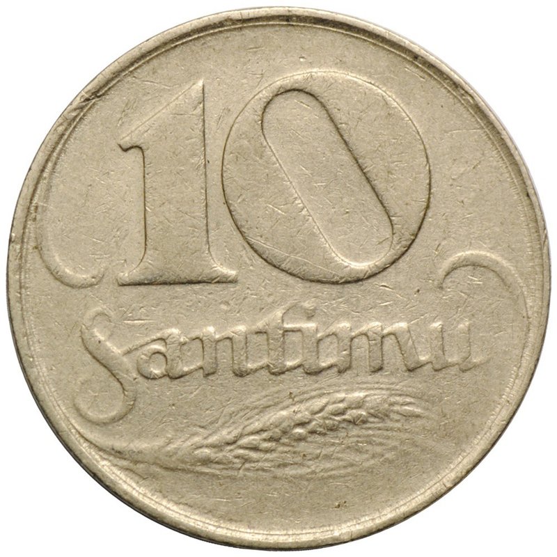 Монета 10 сантимов 1922 Латвия