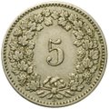 Монета 5 раппенов 1904 Швейцария