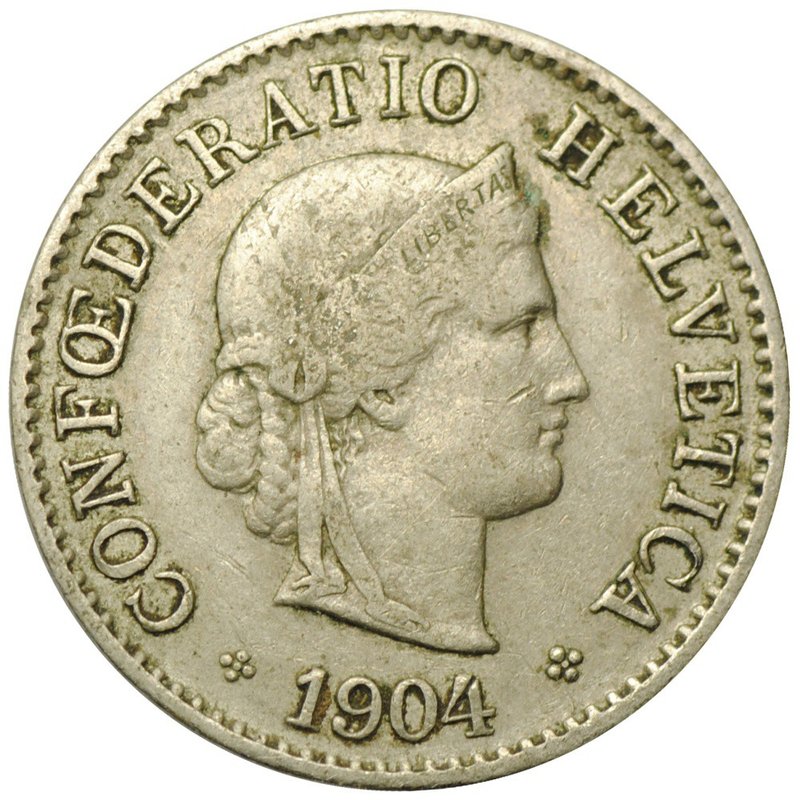 Монета 5 раппенов 1904 Швейцария