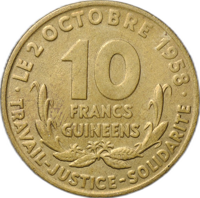 Монета 10 франков 1959 Гвинея